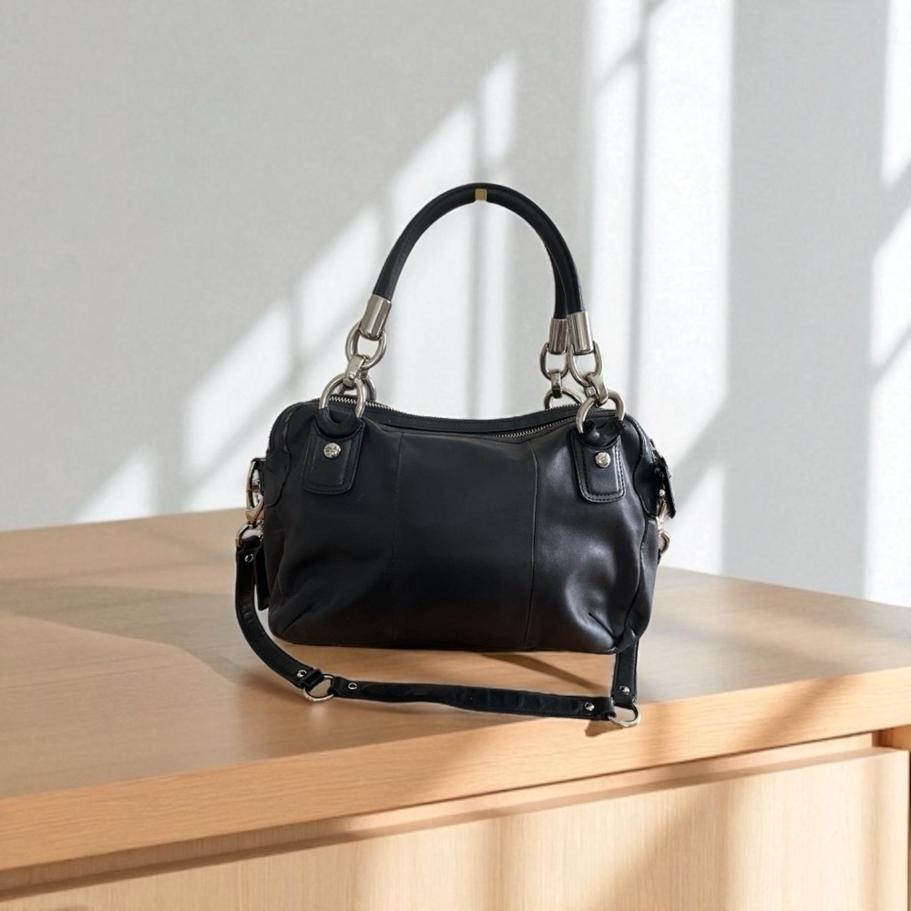 Coach Kristen Black Leather Satchel Shoulder Bag | Silver Hardware | Classic Des - Picture 2 of 11
